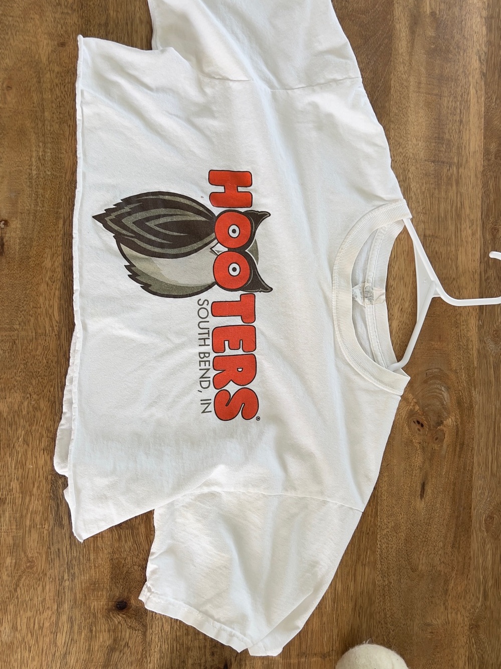 Hooters White Tee with Orange Logo and Brown Owl